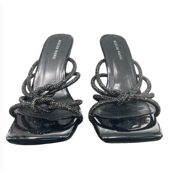 AZALEA WANG Anarchy Stiletto Black Crystals Lucite Clear Heel Sandals Square 8.5 - Picture 3 of 12